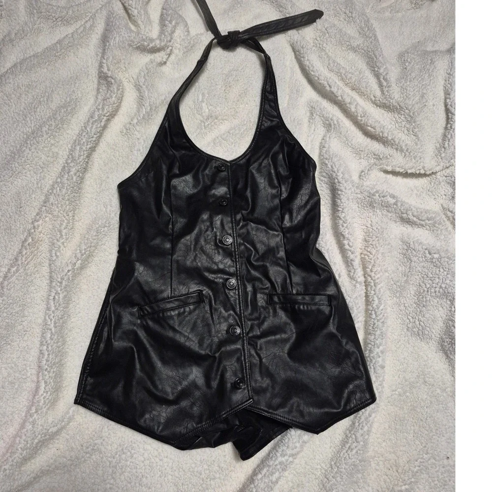 Free People We The FreeVegan Leather Counter Culture Playsuit OB2146497 XS